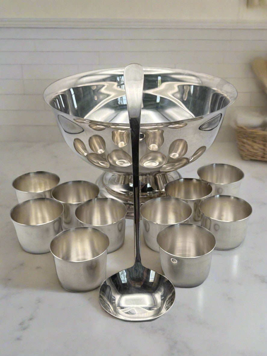 12 Pc Punch Bowl Set Sheridan Silverplate 10 Cups & Ladle Taunton Silversmiths