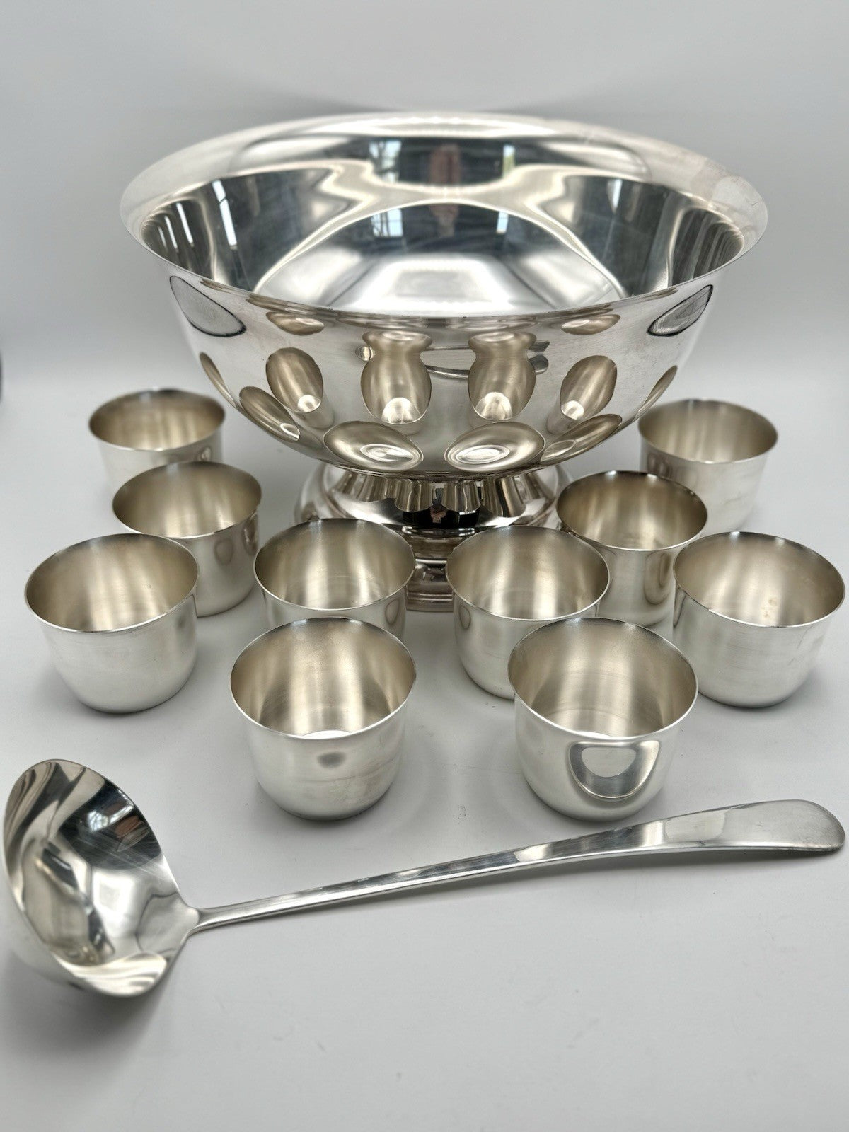12 Pc Punch Bowl Set Sheridan Silverplate 10 Cups & Ladle Taunton Silversmiths
