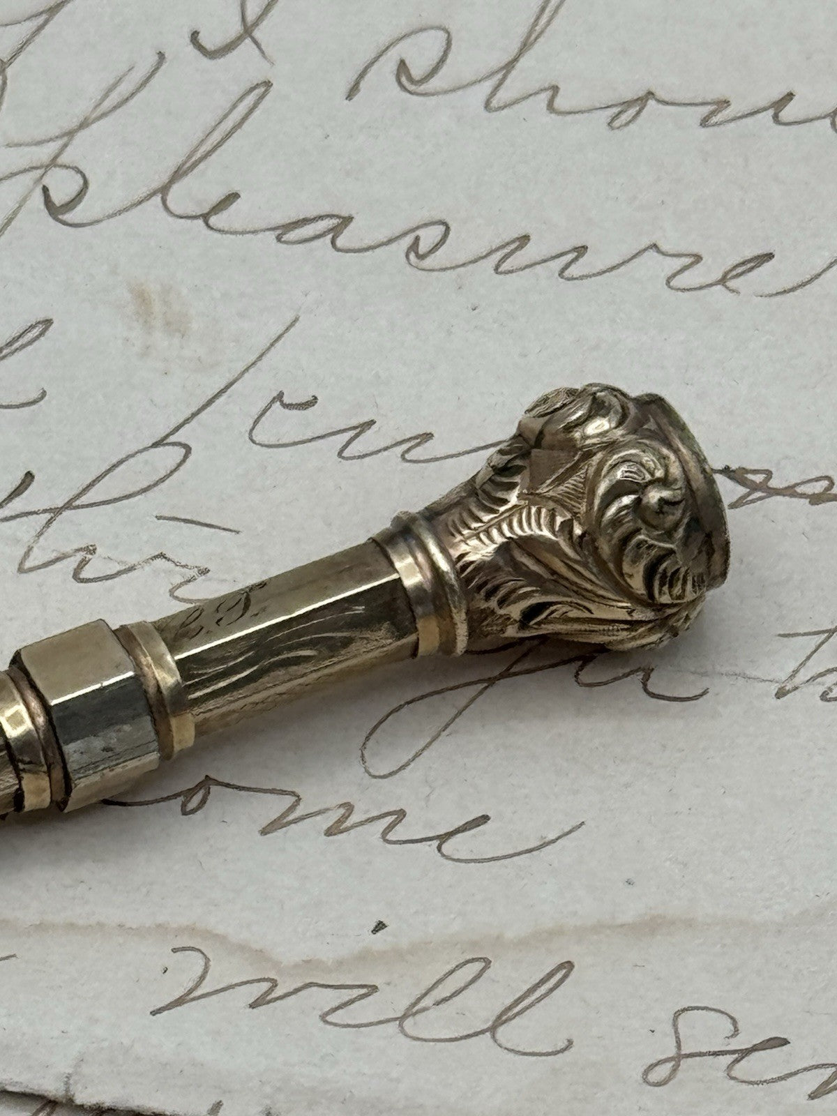 Antique Gold-Filled Dip Pen & Propelling Pencil Combo Jeweled Red Stone