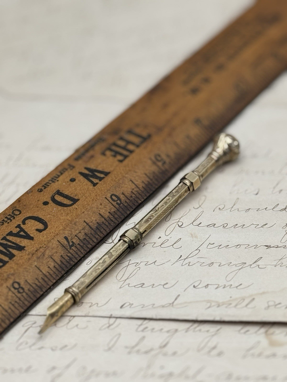 Antique Gold-Filled Dip Pen & Propelling Pencil Combo Jeweled Red Stone