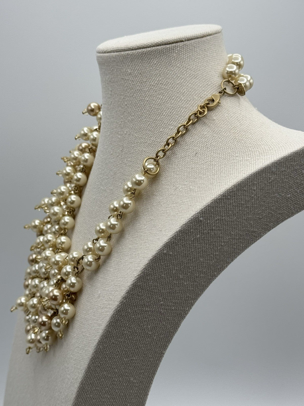 White And Champagne Faux Pearl Bib Choker Necklace ESTATE FIND
