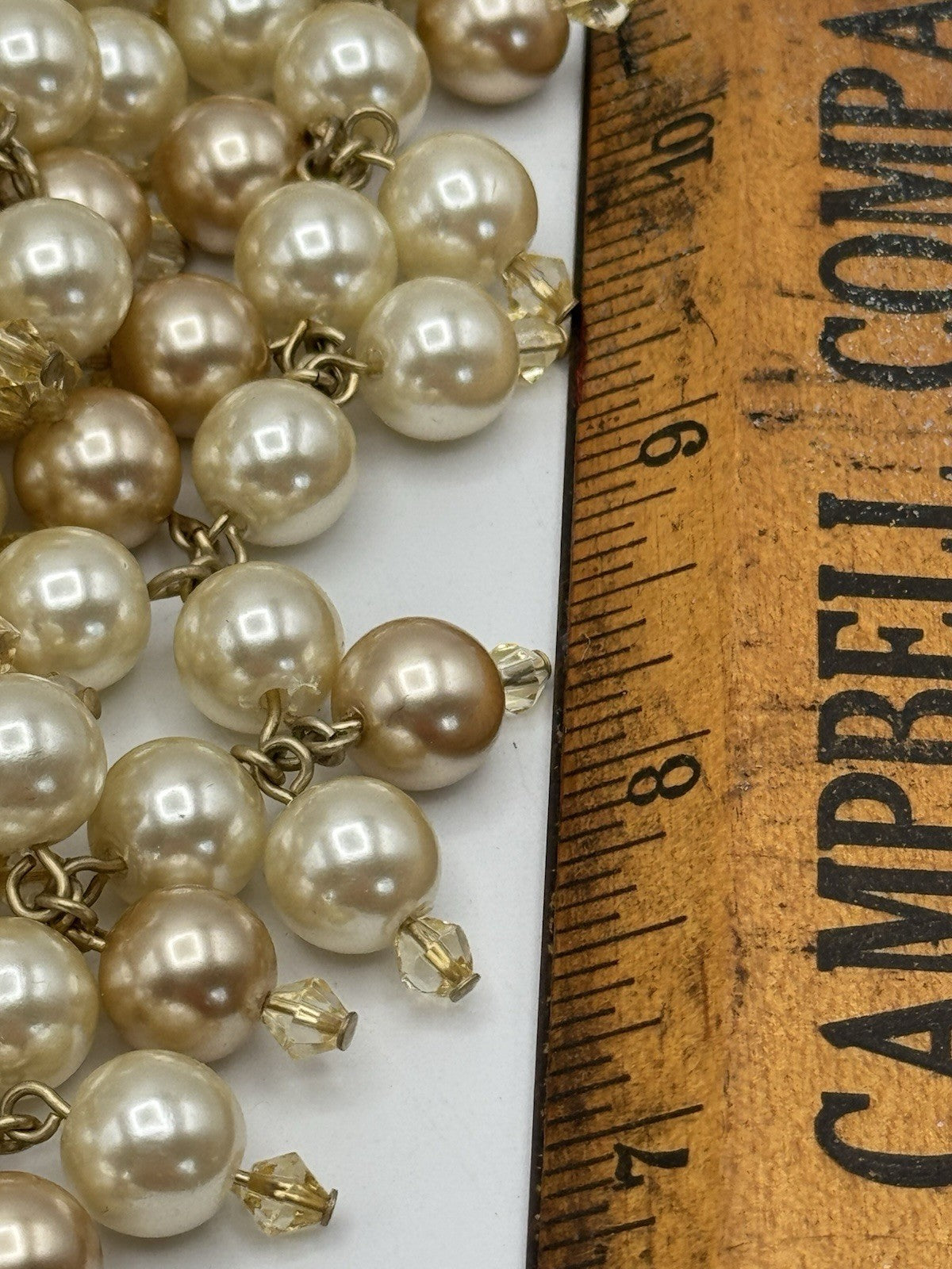 White And Champagne Faux Pearl Bib Choker Necklace ESTATE FIND