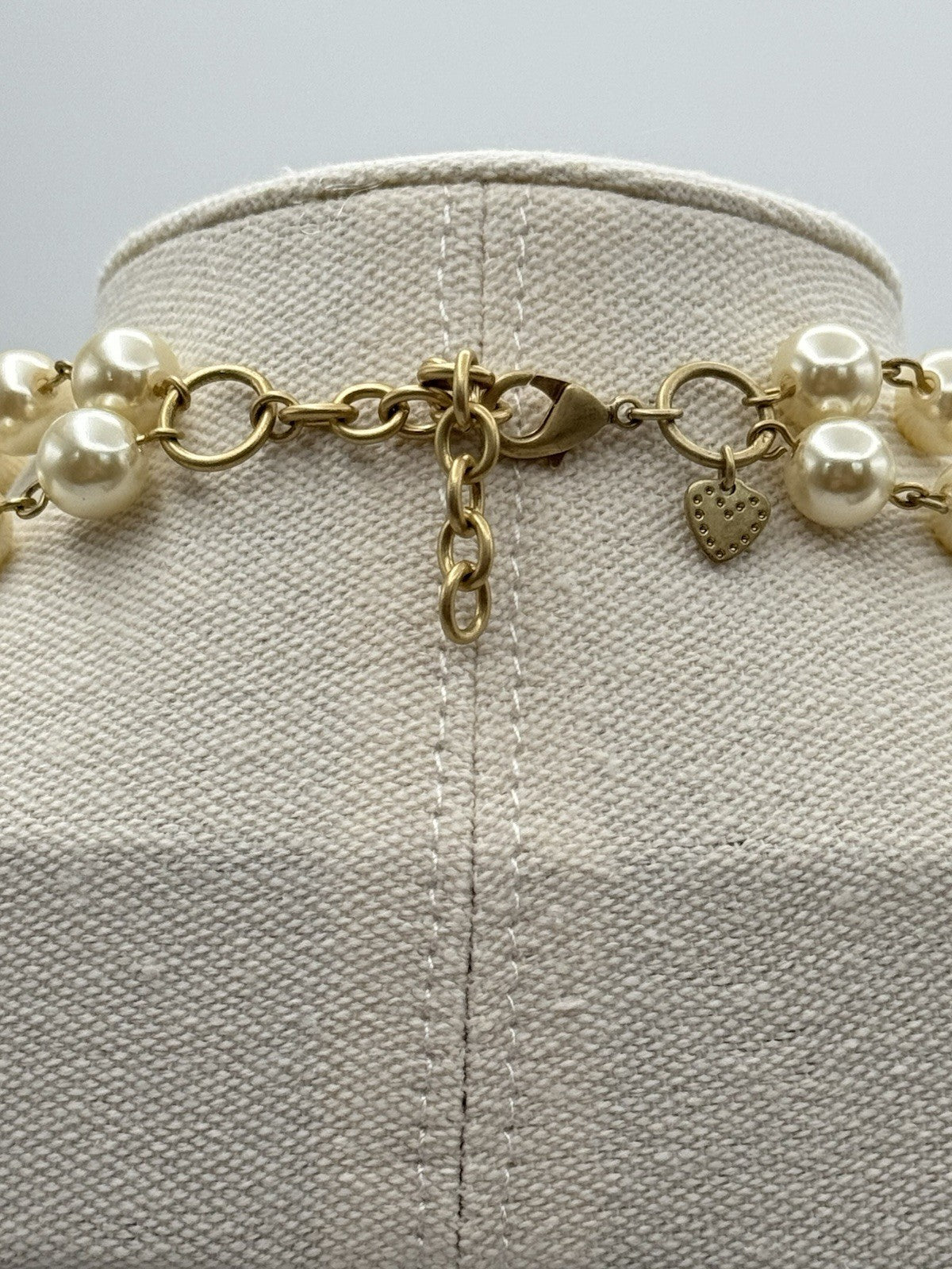 White And Champagne Faux Pearl Bib Choker Necklace ESTATE FIND