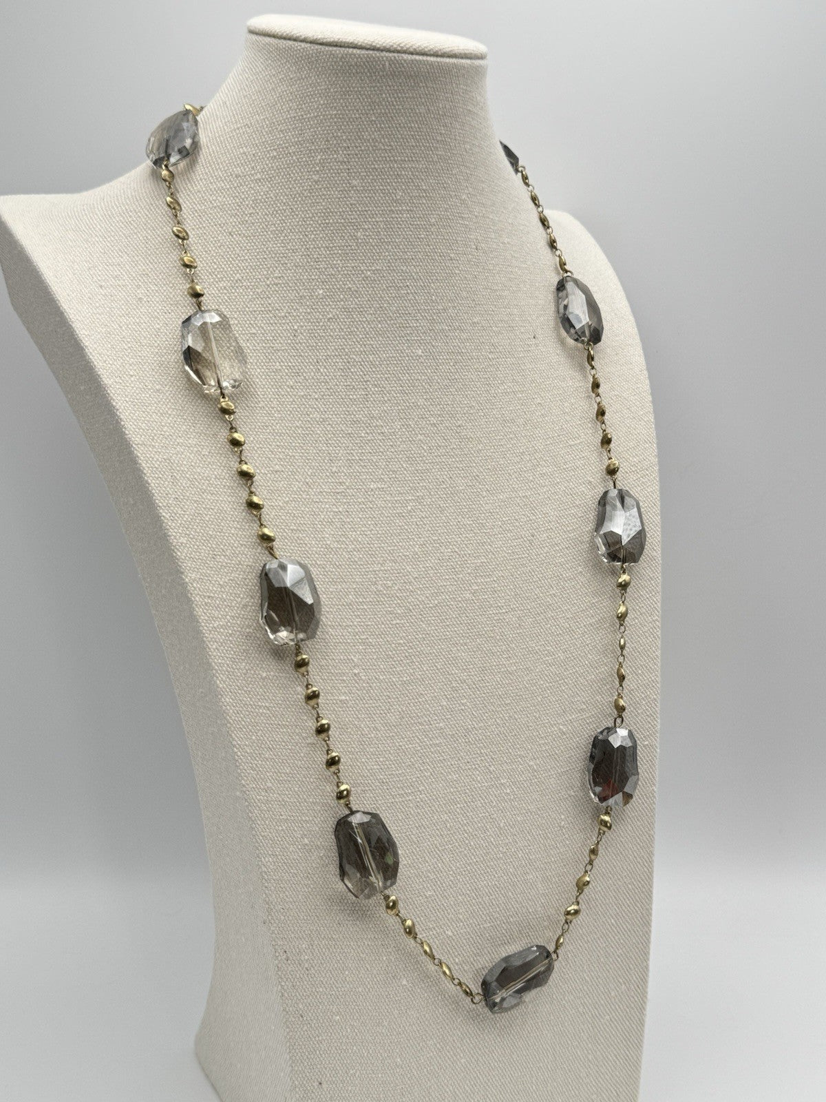 Vintage Goldtone & Large Faceted Glass Bead Necklace ESTATE FIND 34”