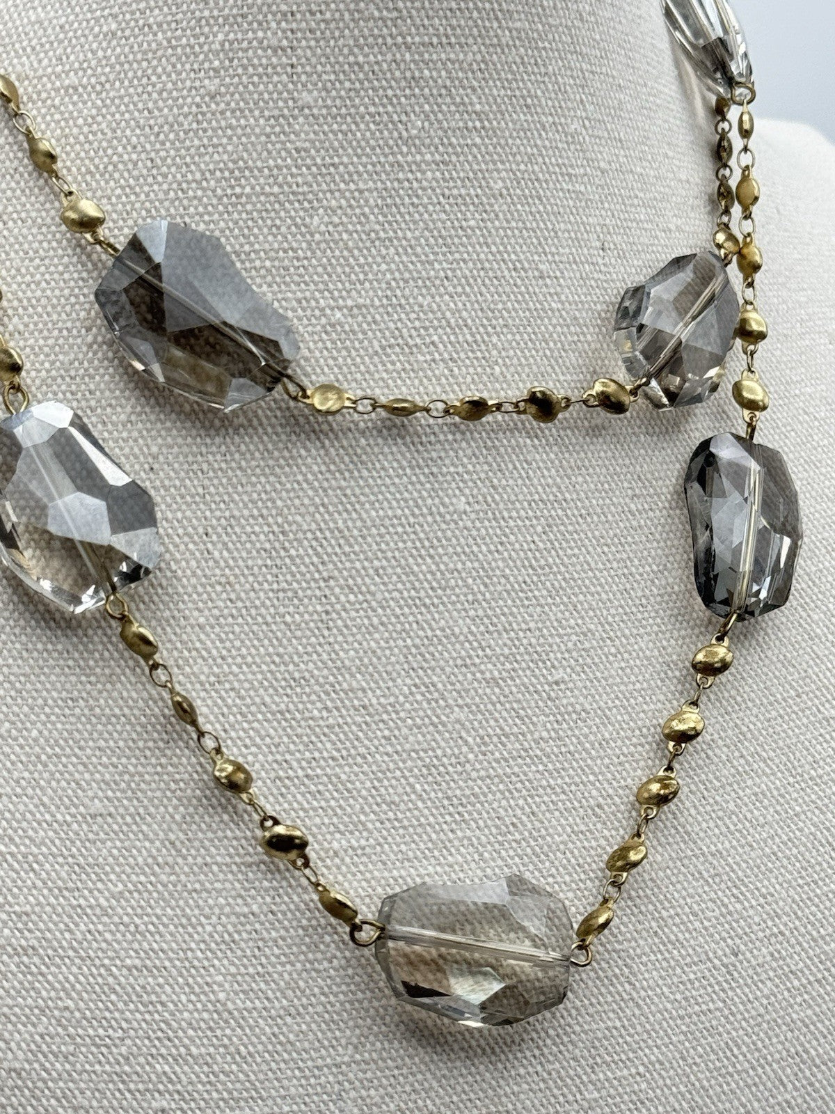Vintage Goldtone & Large Faceted Glass Bead Necklace ESTATE FIND 34”