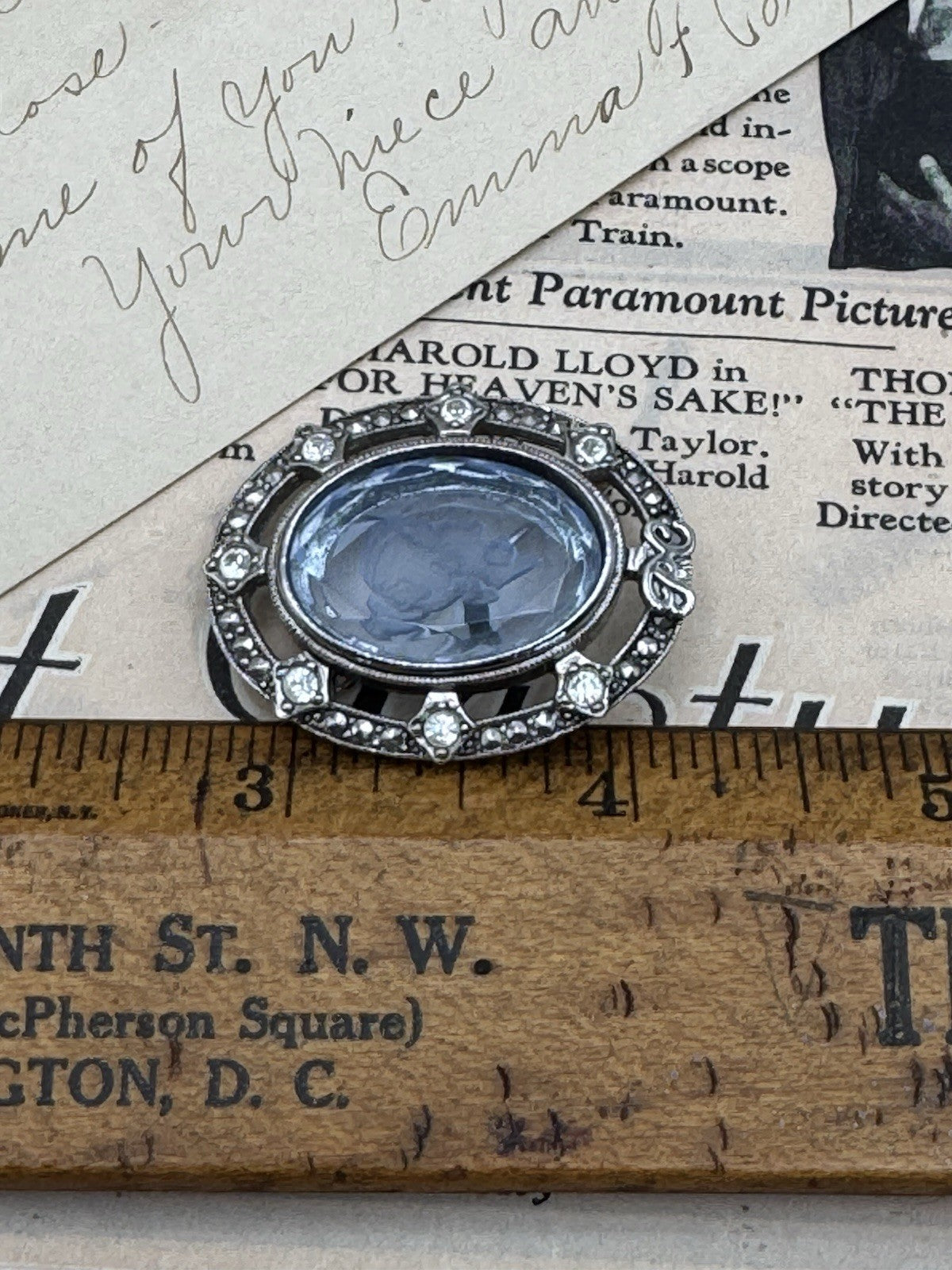 Vintage Blue Glass Intaglio Brooch Avon 1988-89 Presidents Recognition Program