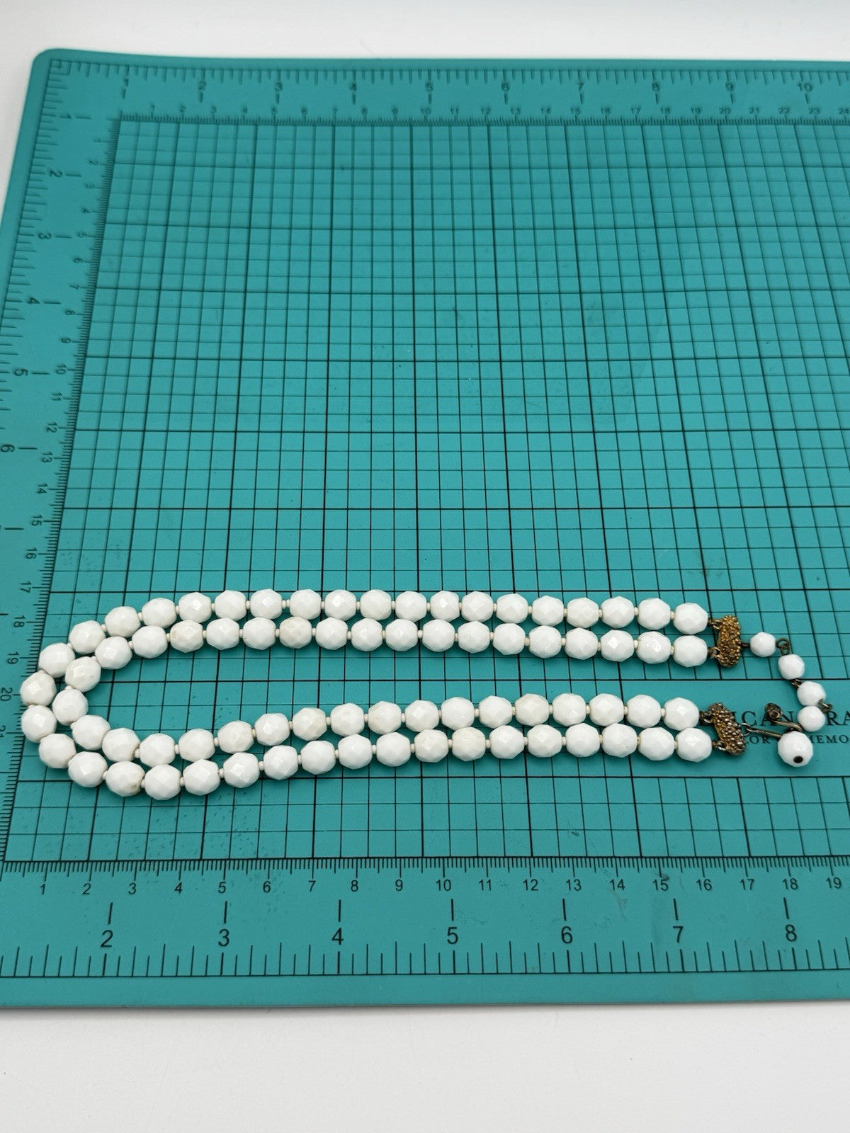 Vintage Milk Glass Necklace Faceted Beads Double Strand 15.5”l