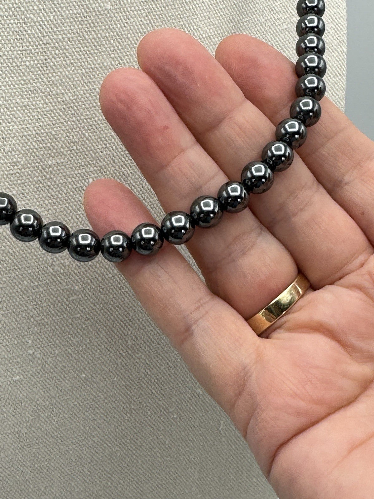 Vintage Hematite Beaded Necklace 21”l Estate Find