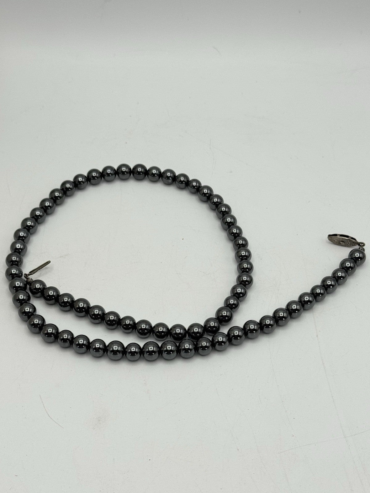 Vintage Hematite Beaded Necklace 21”l Estate Find