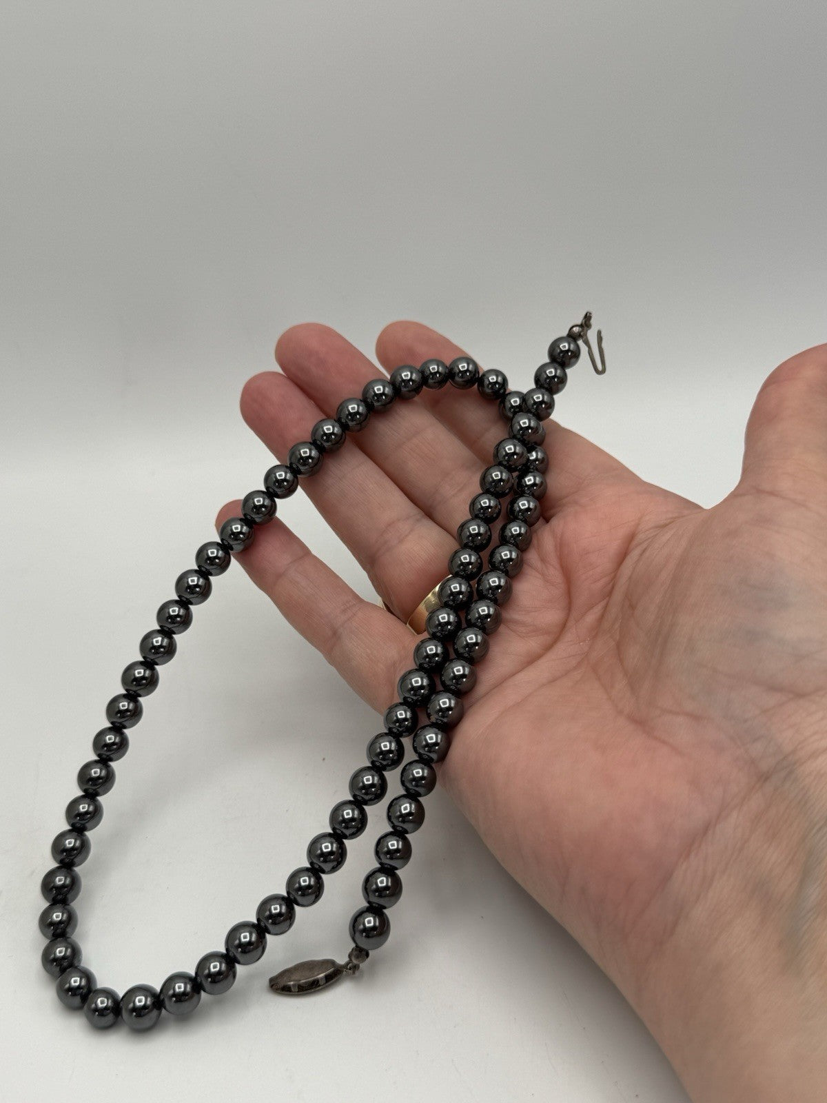 Vintage Hematite Beaded Necklace 21”l Estate Find