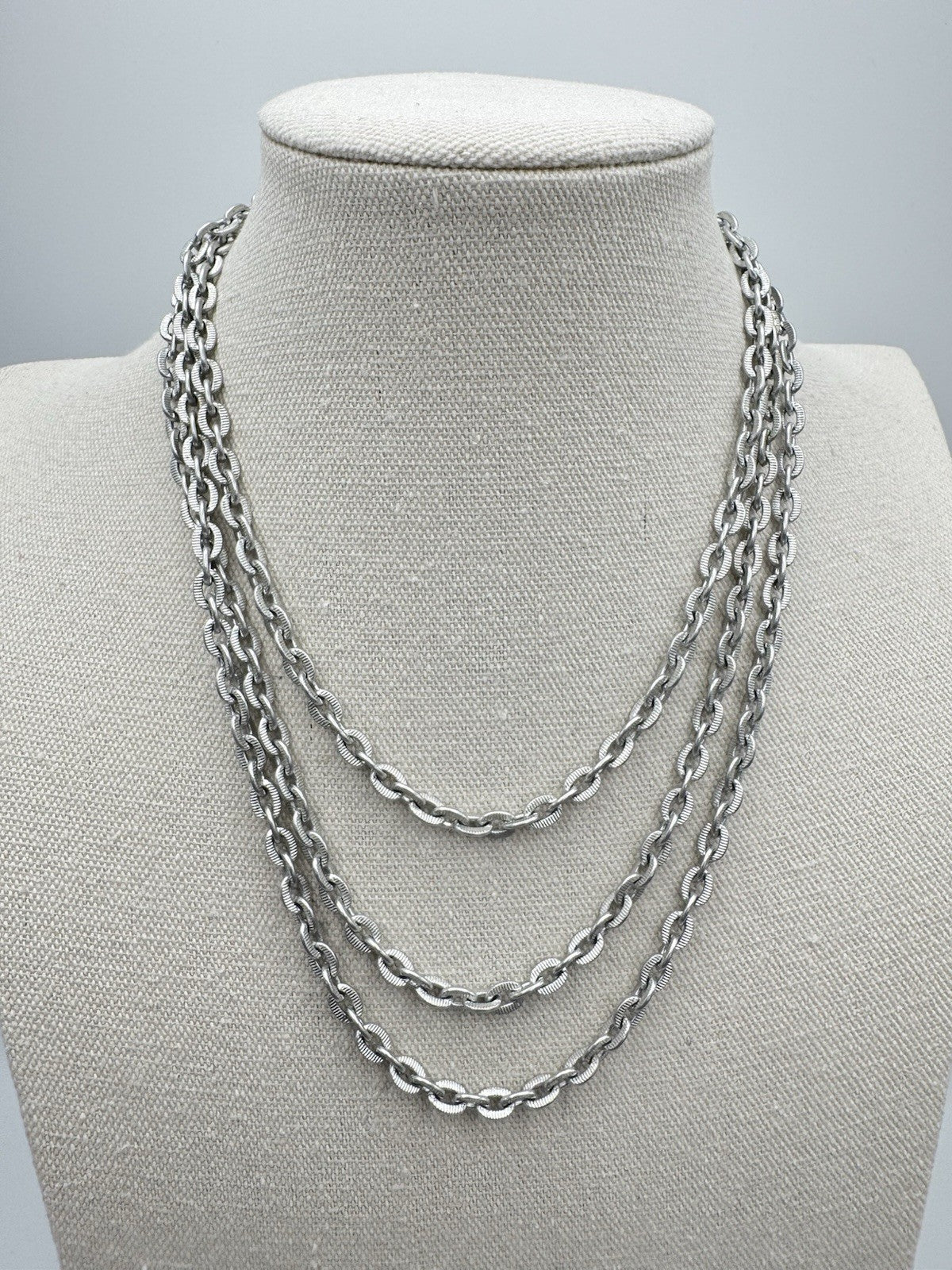 Vintage GERMAN Silvertone Chain Necklace Circa 56”l Leight Weight
