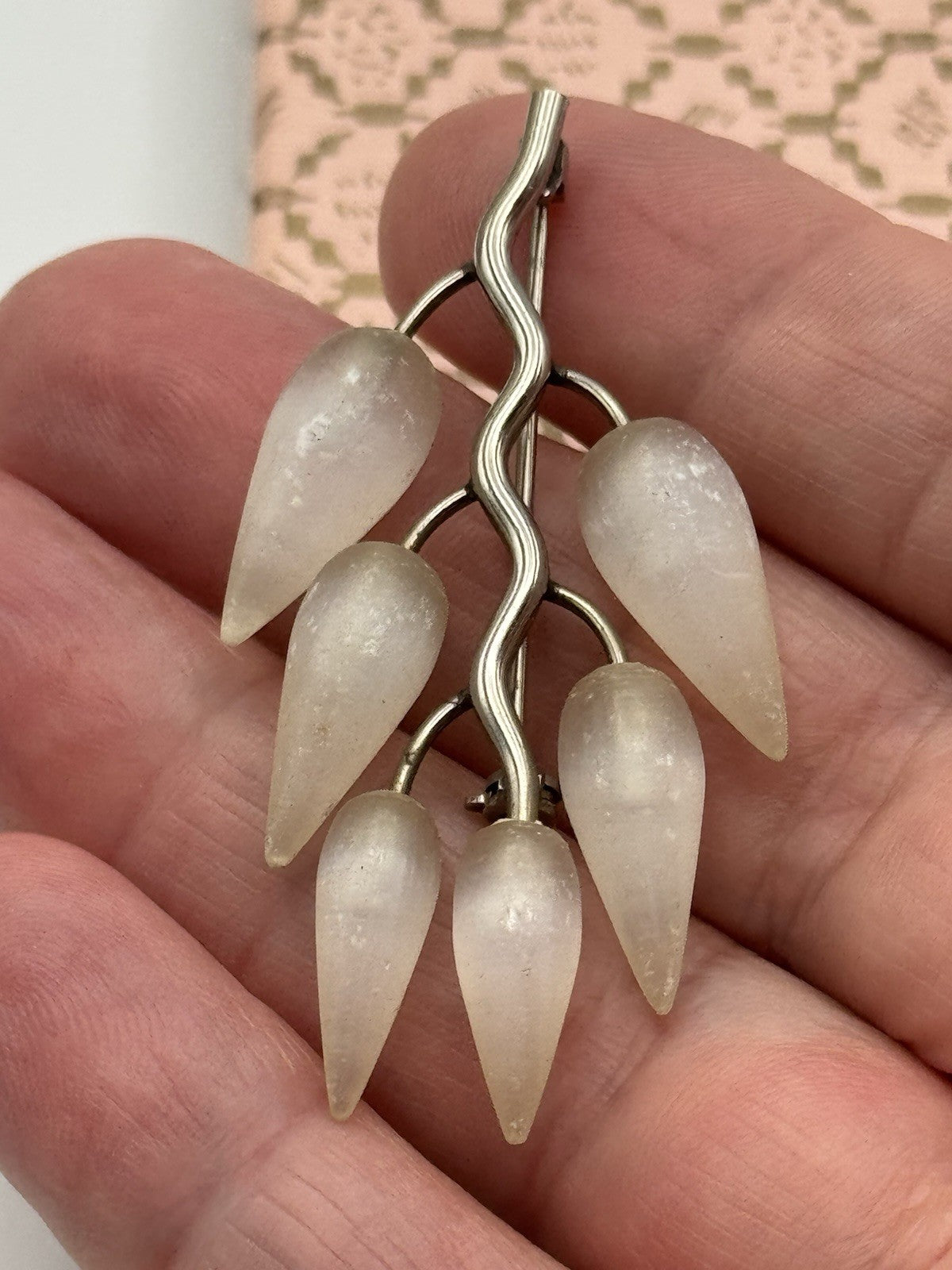Vintage Silvertone Brooch Lucite Branch Tear Drops