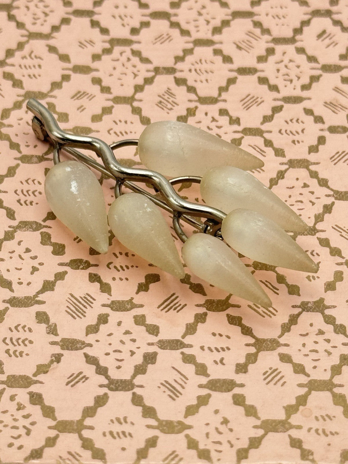 Vintage Silvertone Brooch Lucite Branch Tear Drops