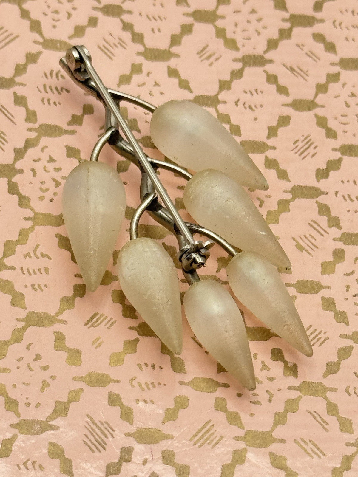 Vintage Silvertone Brooch Lucite Branch Tear Drops