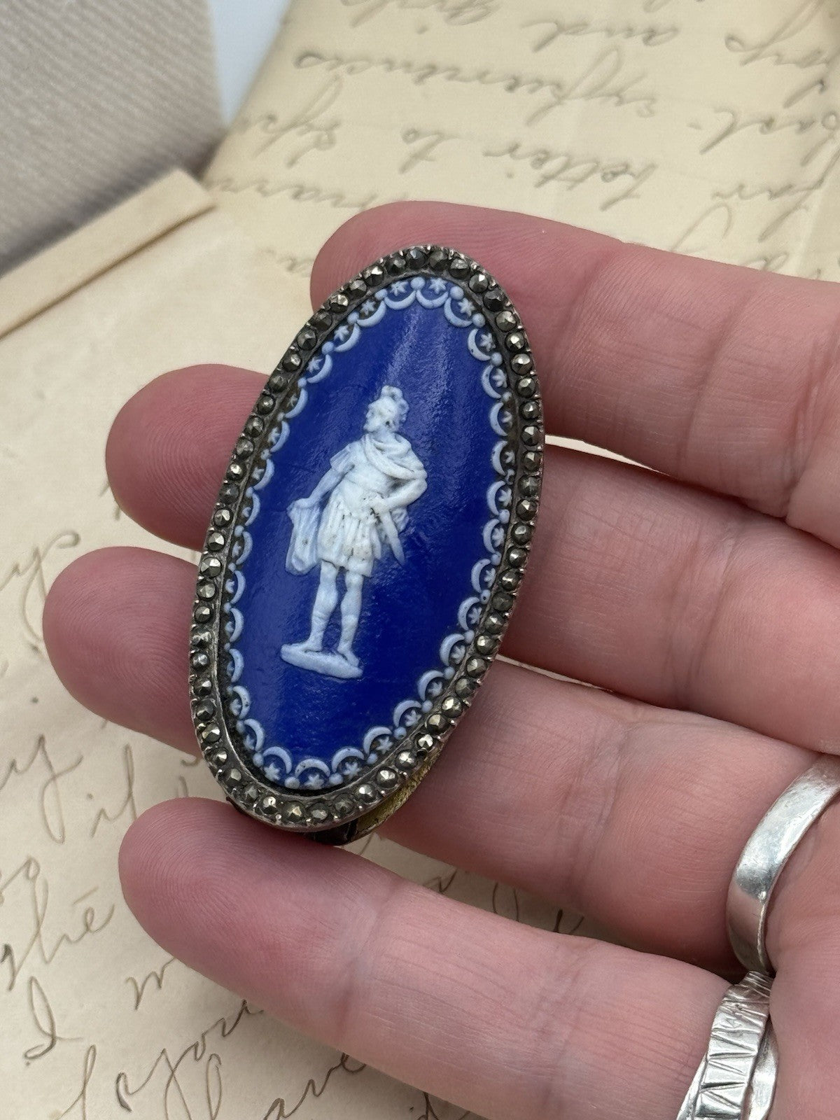 Antique Jasper Ware Etruria Steel Buckle Roman Centurion Design RARE