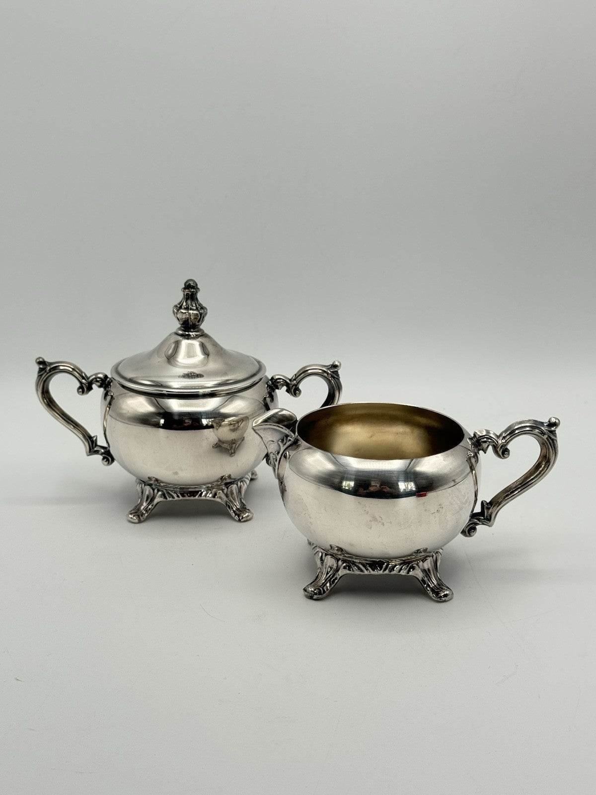 Vintage Silverplate Creamer & Sugar Bowl Set Victorian Style ESTATE FIND