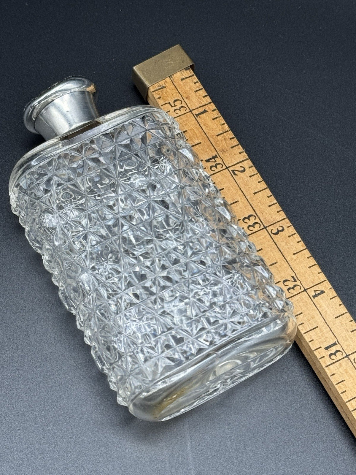 Antique Sterling Screw Lid Cut Crystal Empty Scent Bottle Monogram Dented Lid‼️