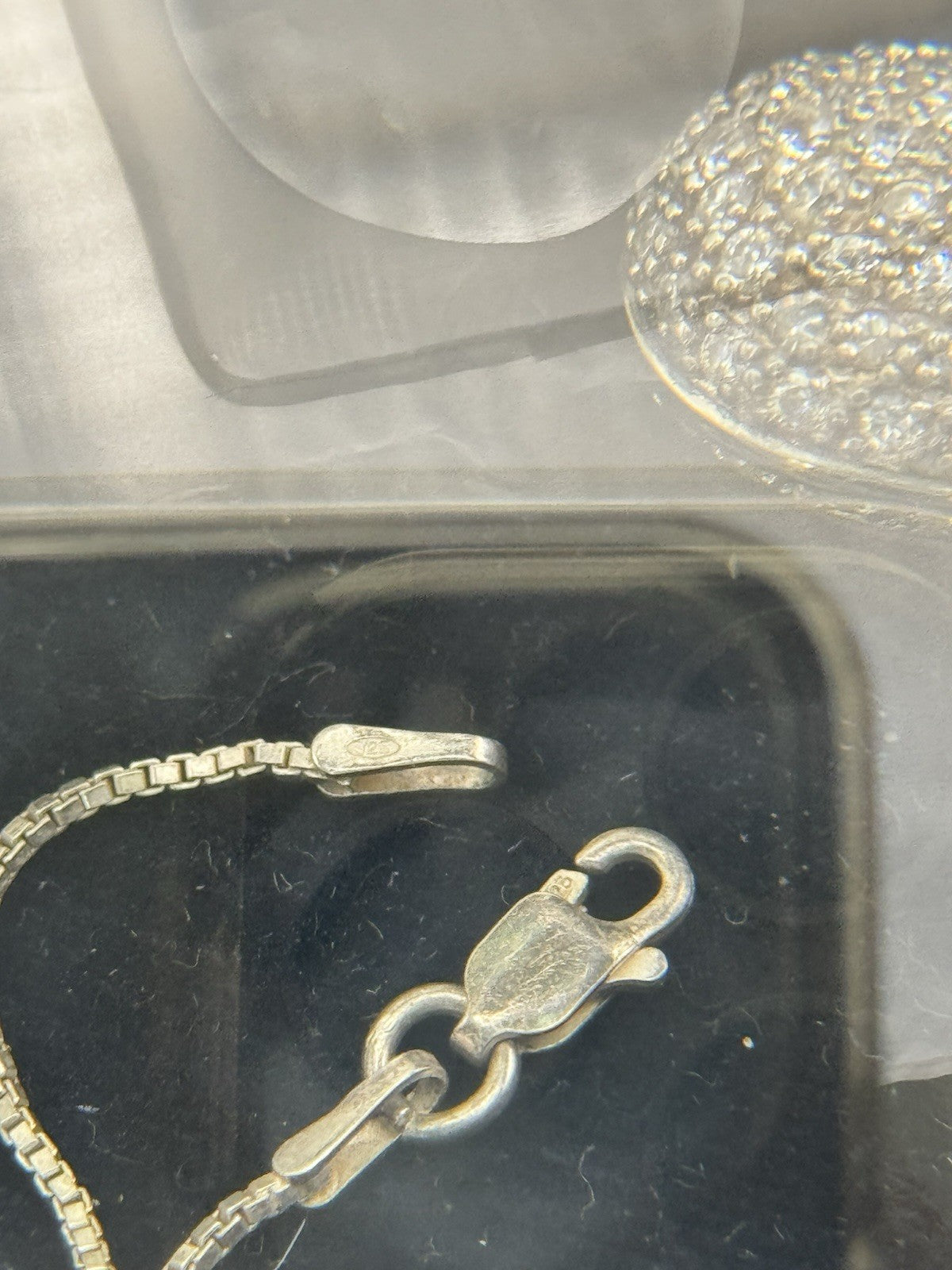 STERLING Tear Drop Pendant Necklace Pink & Clear Stones Sterling Chain 15.5”