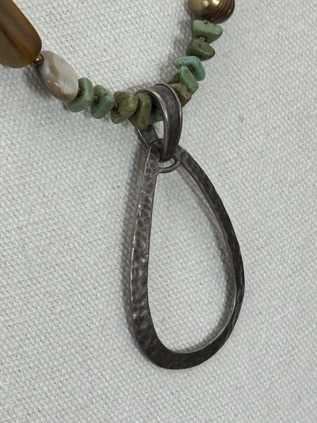 Vintage SILPADA Hammered Silver Pendant Green & Broen Beads ESTATE FIND Ca.20”