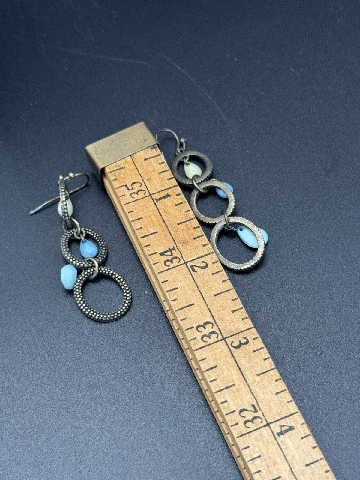 Blue & Green Faceted Tear Drop Necklace & Earring Set 17” ESTATE FIND