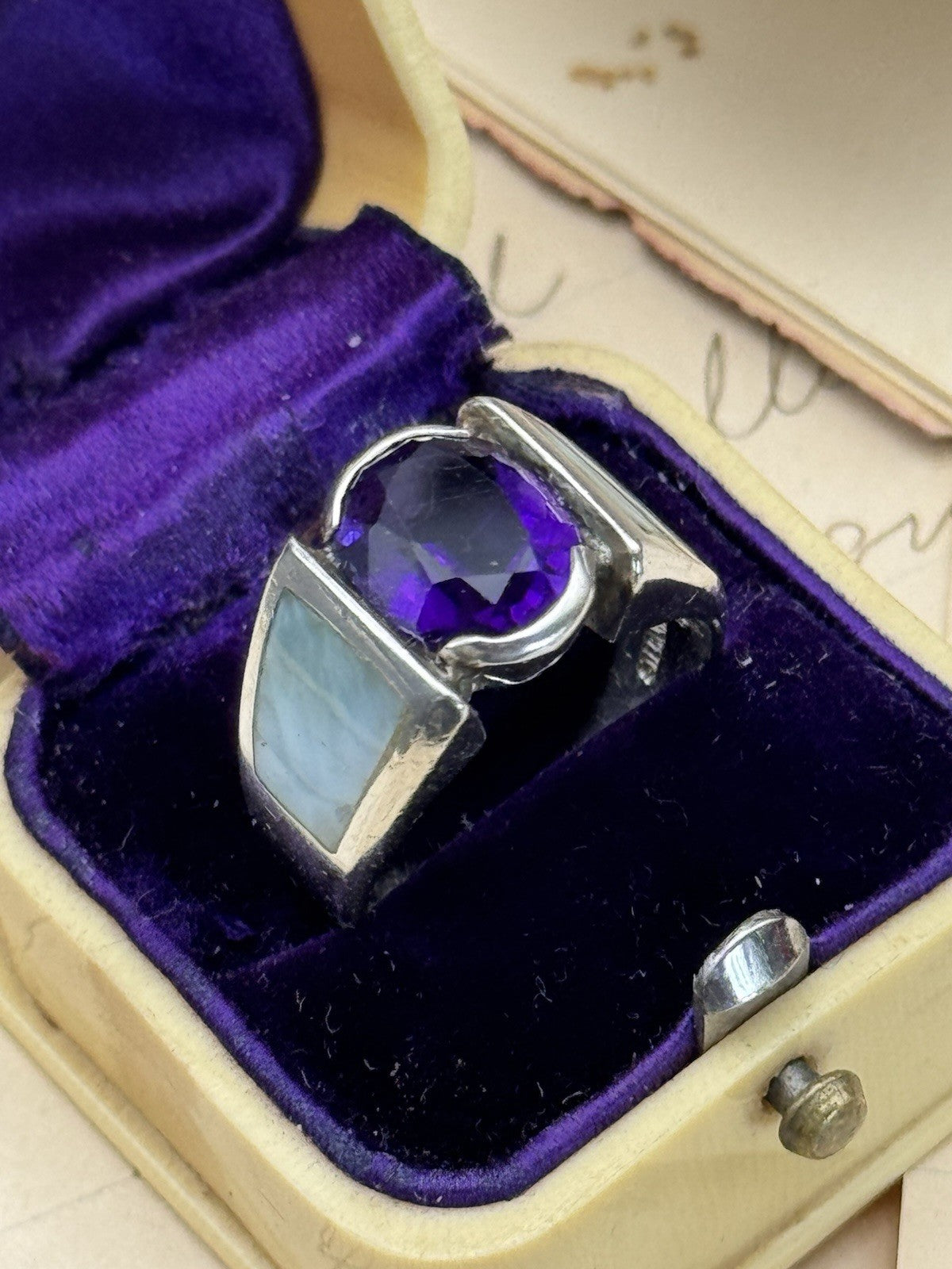 Artisan Amethyst Ring Sterling Silver Signed JH Size 6 ESTATE FIND