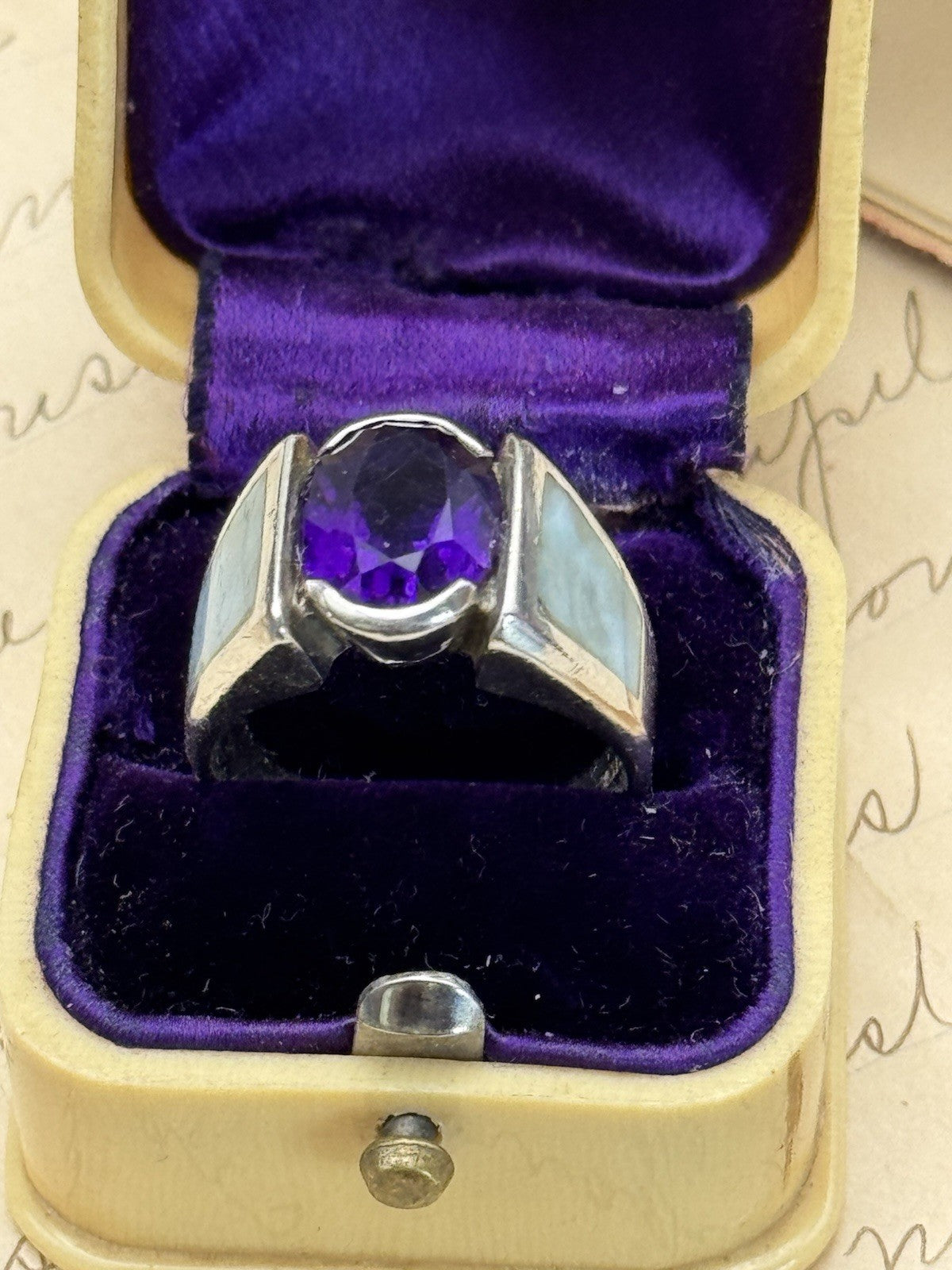 Artisan Amethyst Ring Sterling Silver Signed JH Size 6 ESTATE FIND