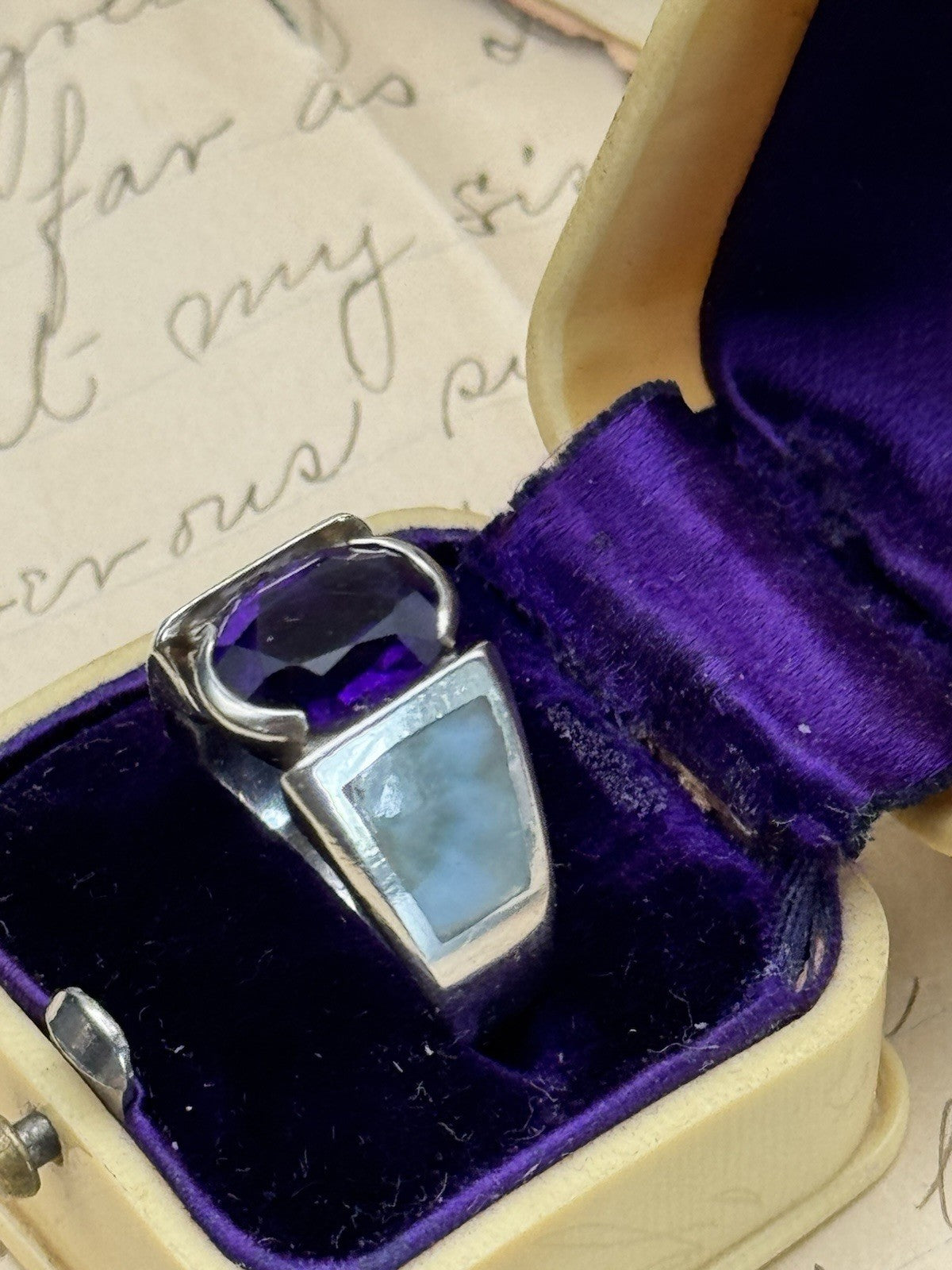 Artisan Amethyst Ring Sterling Silver Signed JH Size 6 ESTATE FIND