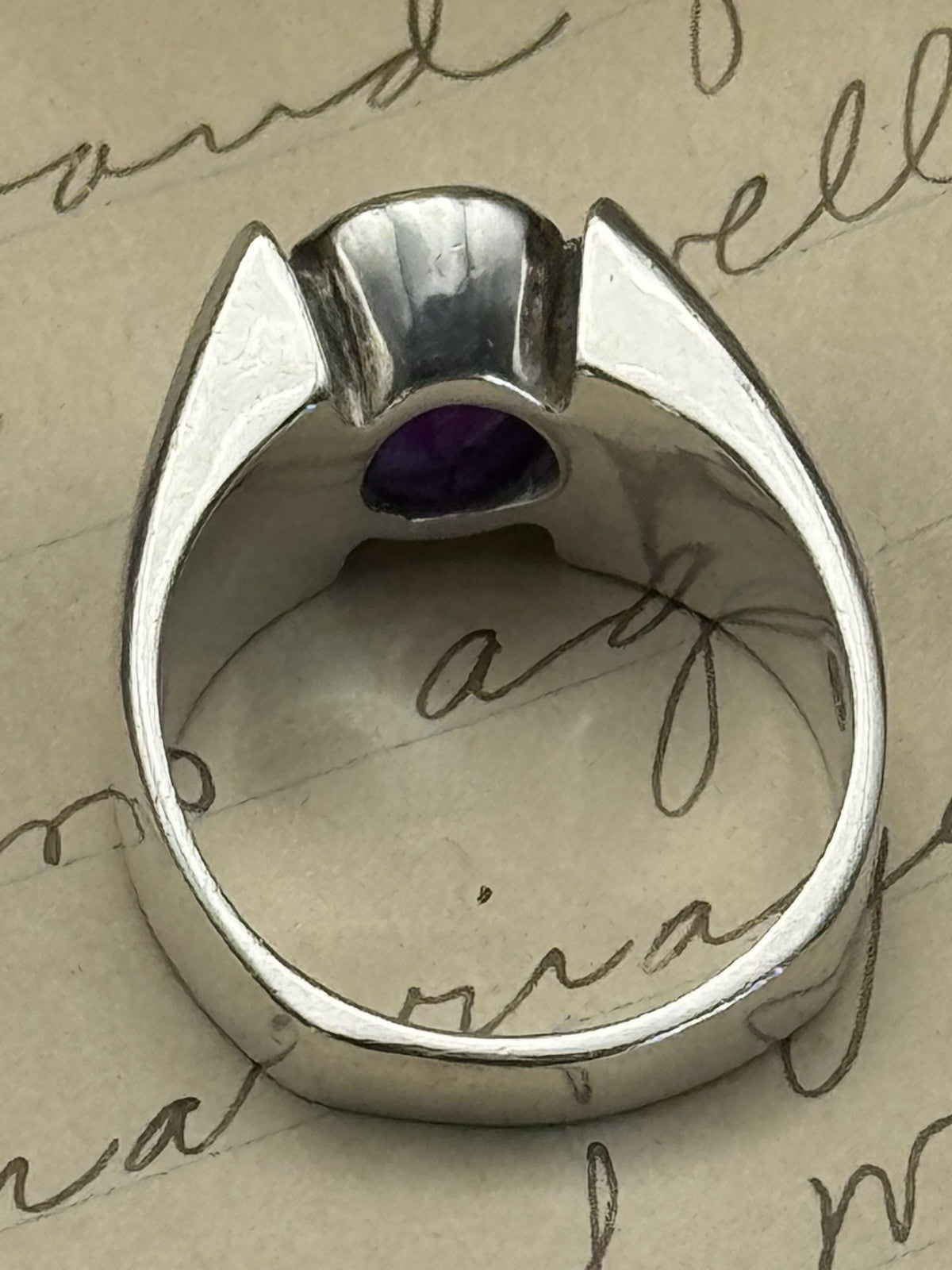 Artisan Amethyst Ring Sterling Silver Signed JH Size 6 ESTATE FIND
