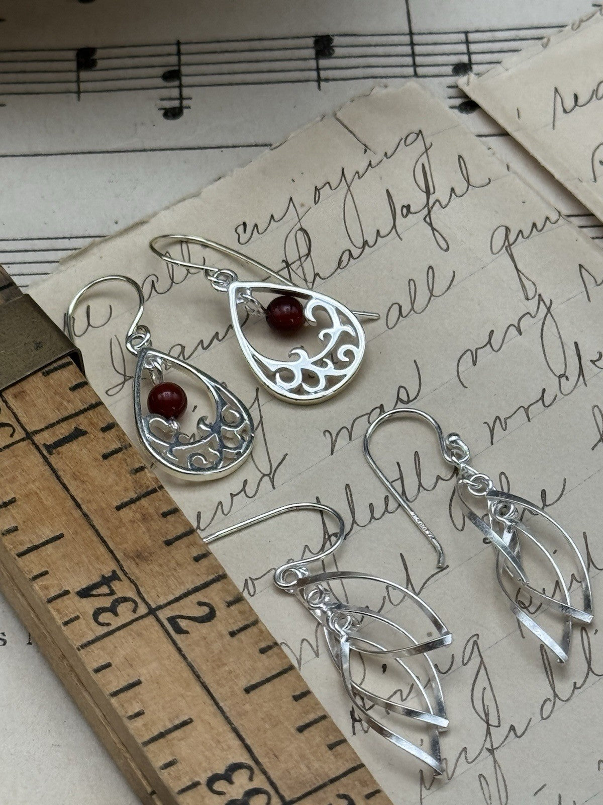 2 Pair 925 SILVER Hook Earrings Dangle Style ESTATE FIND