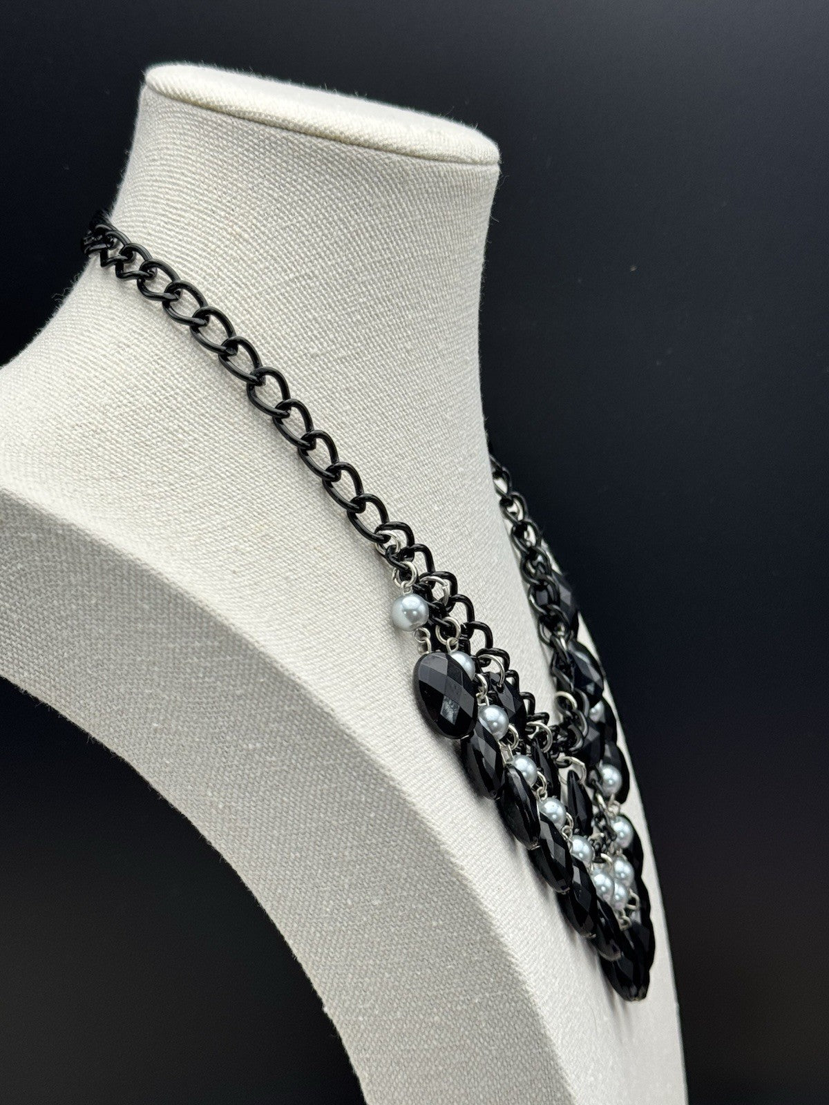 Double Layer Black Lucite Drop NECKLACE Estate Find