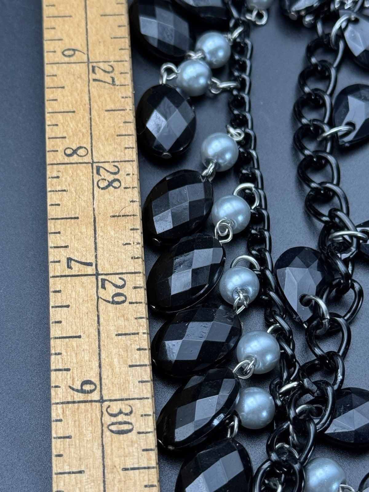 Double Layer Black Lucite Drop NECKLACE Estate Find