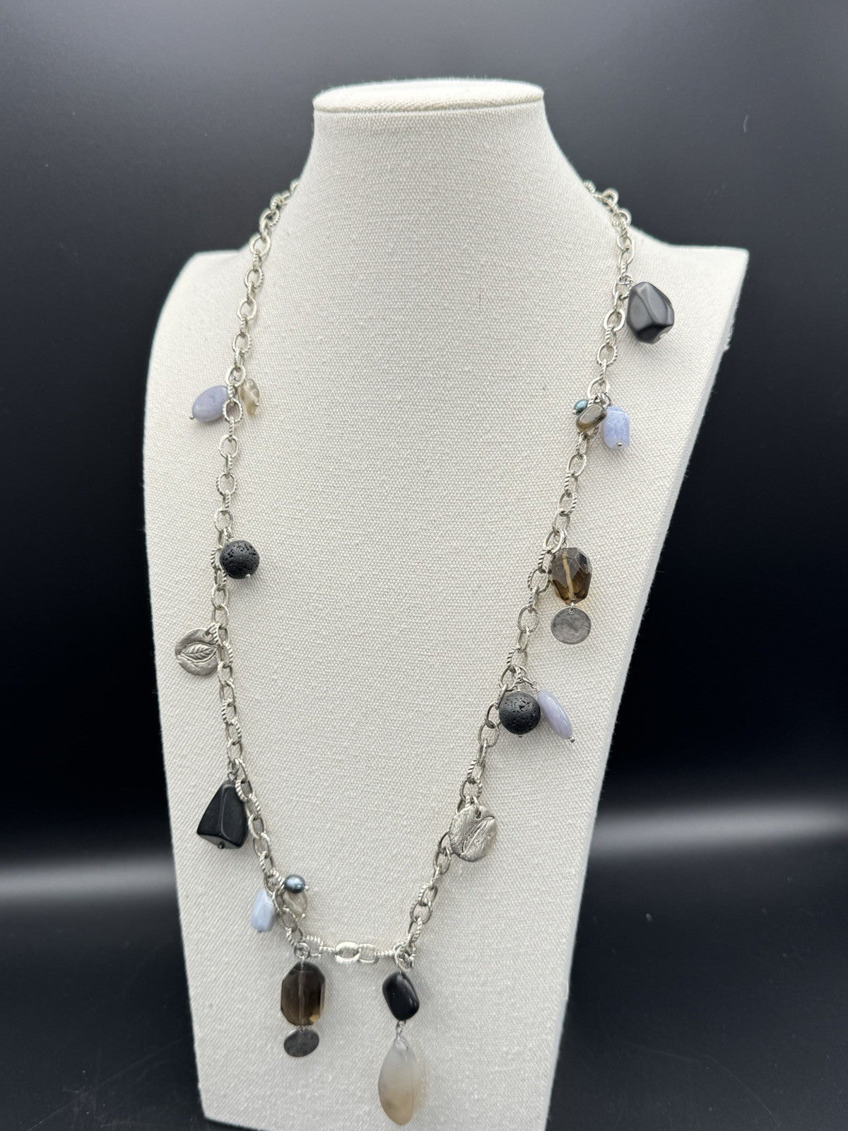Vintage Silvertone Multimedia Necklace 31”l ESTATE FIND