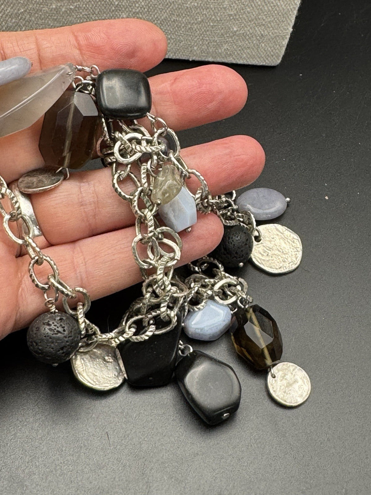Vintage Silvertone Multimedia Necklace 31”l ESTATE FIND