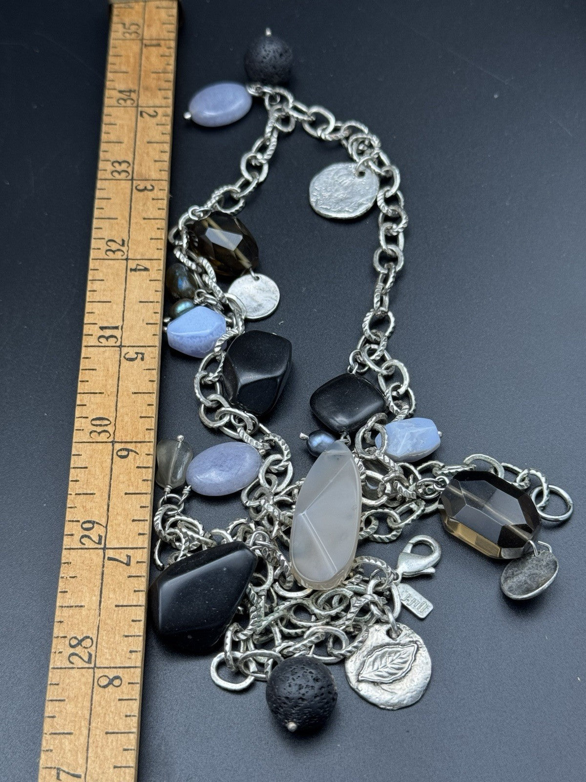 Vintage Silvertone Multimedia Necklace 31”l ESTATE FIND