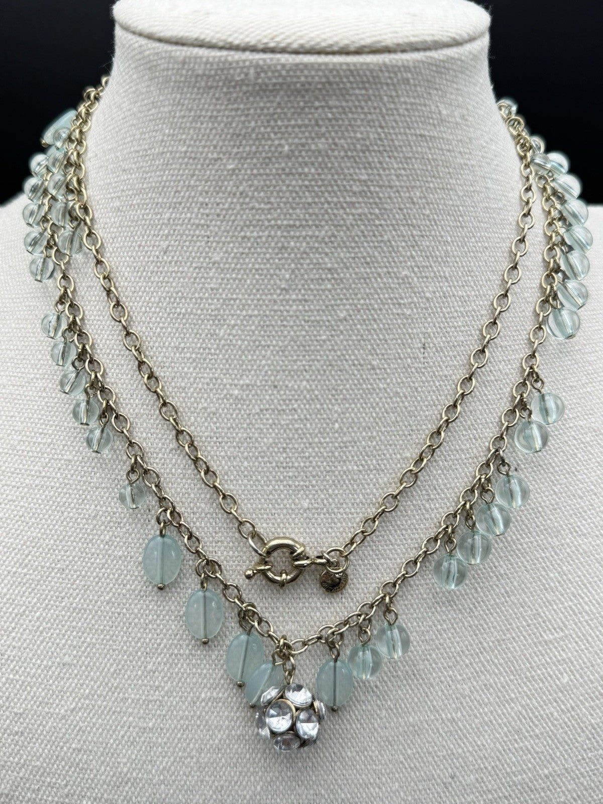 Vintage Goldtone Mint Green Lucite Dangler Necklace 32”