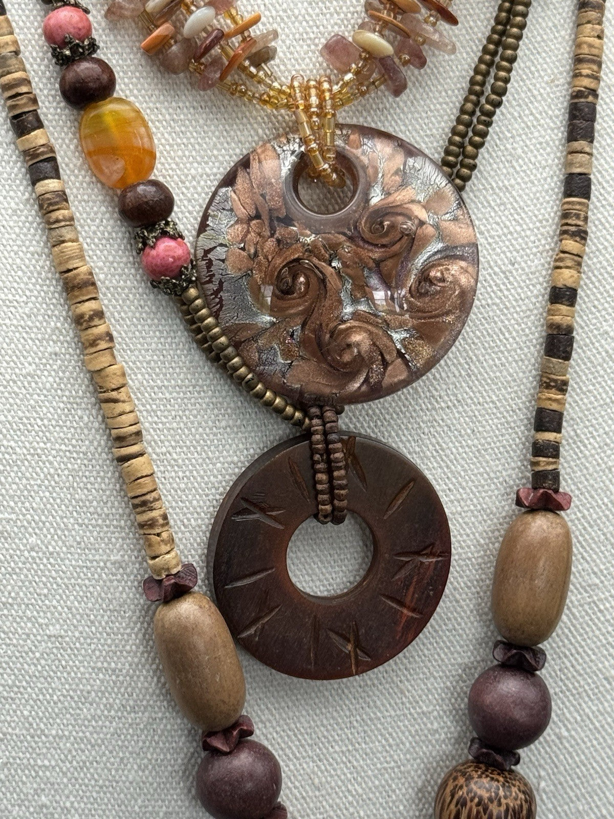 Vintage BOHO CHIC Necklace Lot Wood & Glass Beads ESTATE FIND