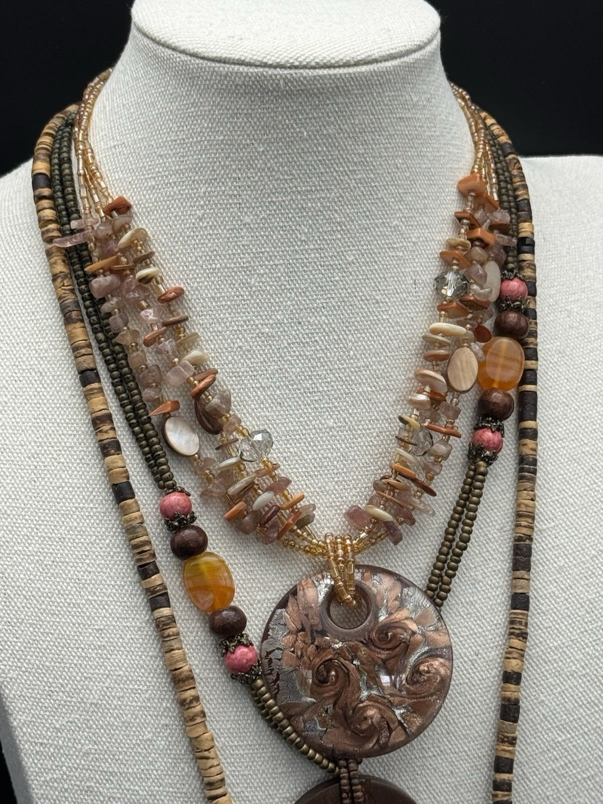 Vintage BOHO CHIC Necklace Lot Wood & Glass Beads ESTATE FIND