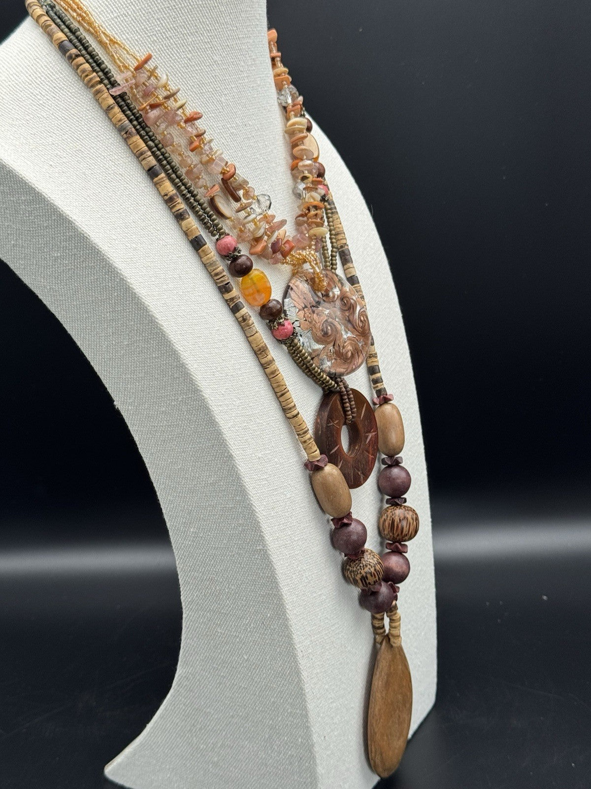 Vintage BOHO CHIC Necklace Lot Wood & Glass Beads ESTATE FIND