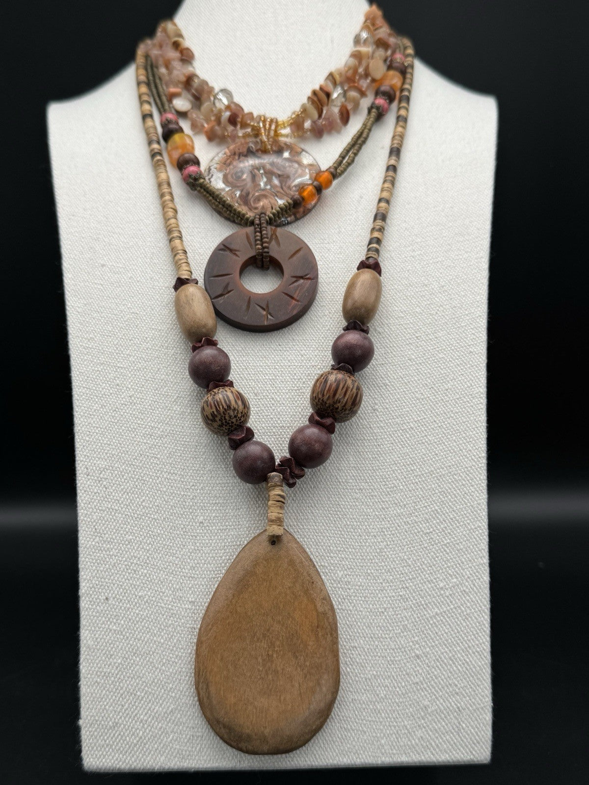 Vintage BOHO CHIC Necklace Lot Wood & Glass Beads ESTATE FIND