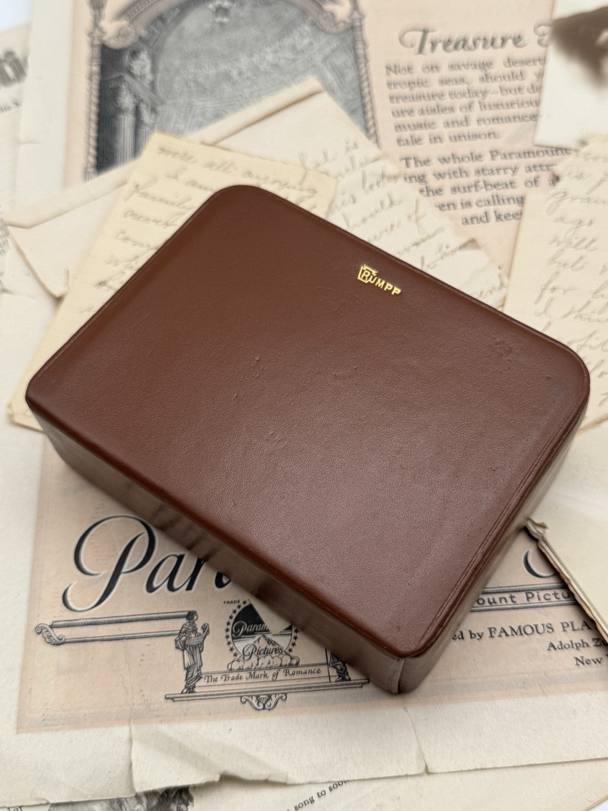 Vintage SMALL Leather Jewelry Case BROWN Monogram M.W.F 5.75 X 3.76 X 1.5”