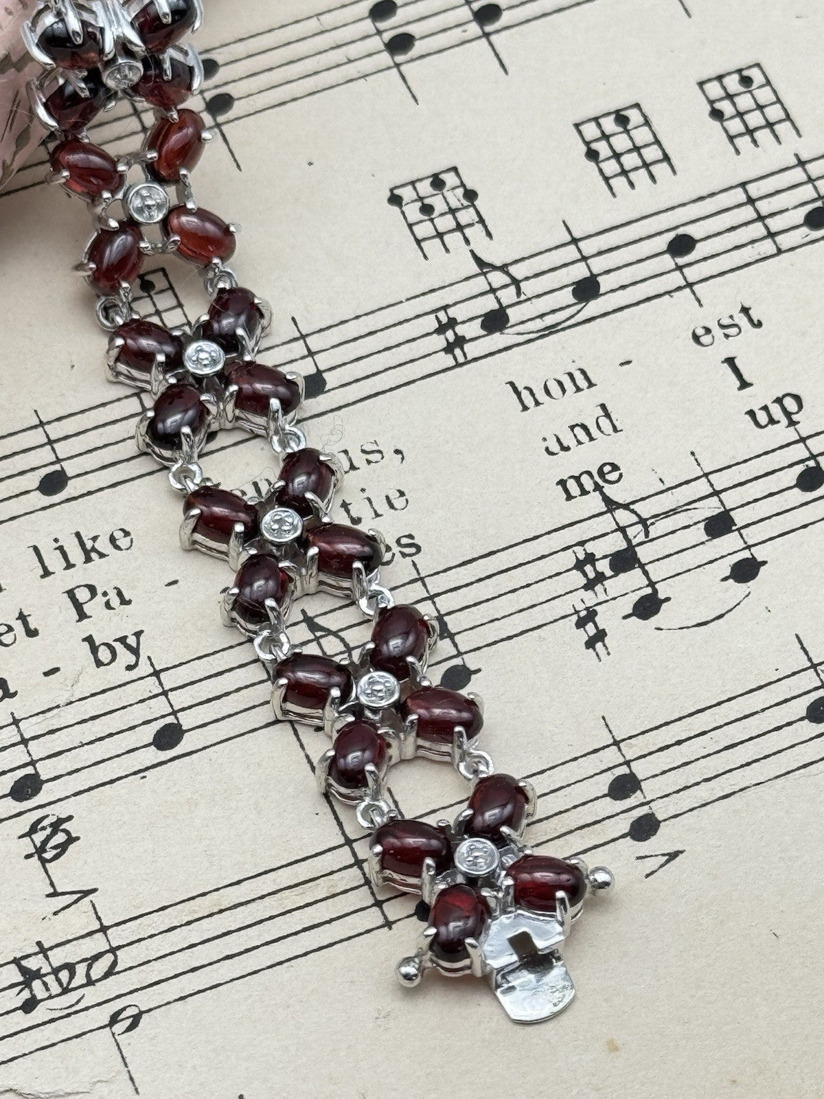 Sterling Silver Red Stone Bracelet 6.75” ESTATE FIND