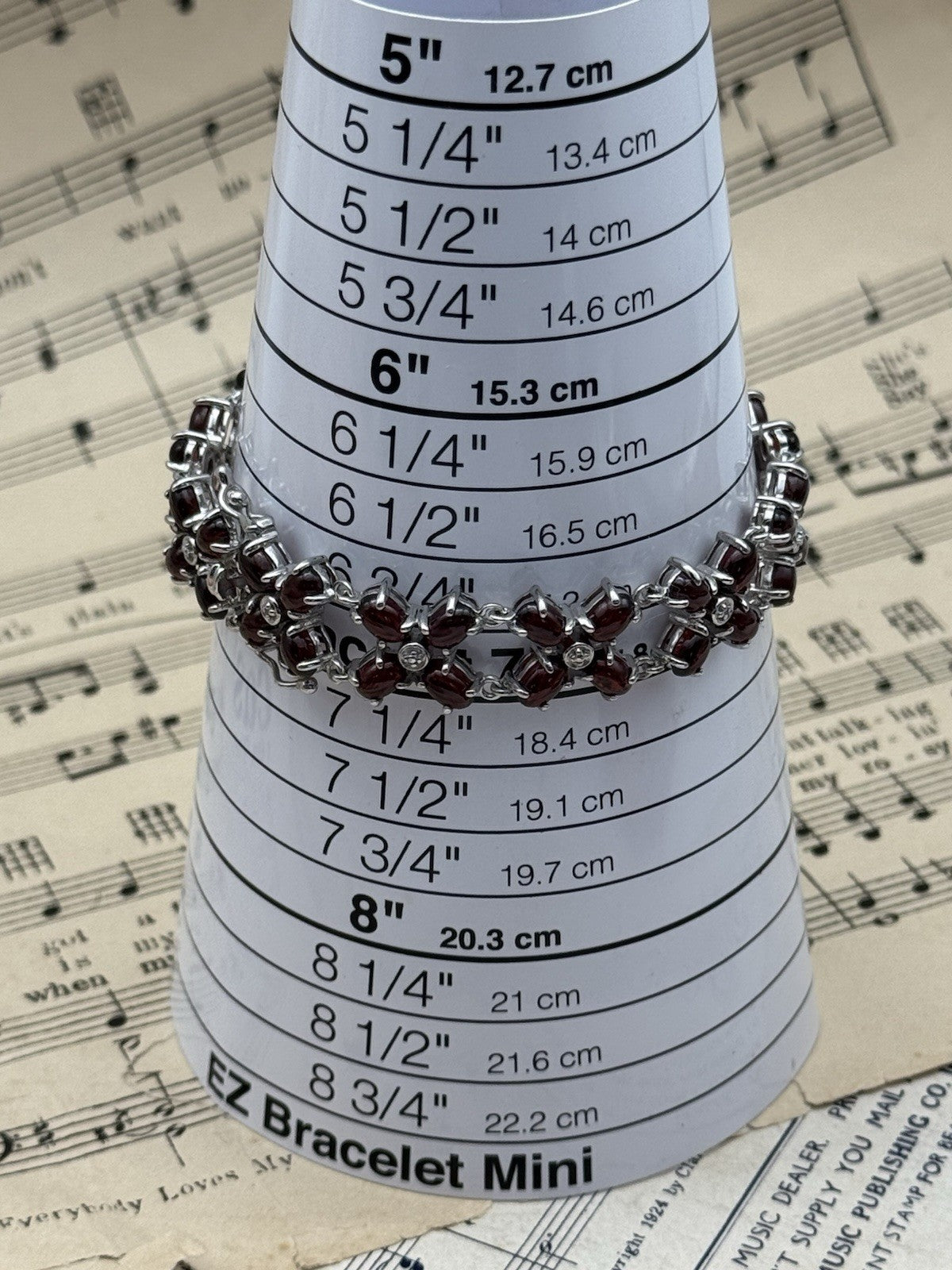 Sterling Silver Red Stone Bracelet 6.75” ESTATE FIND
