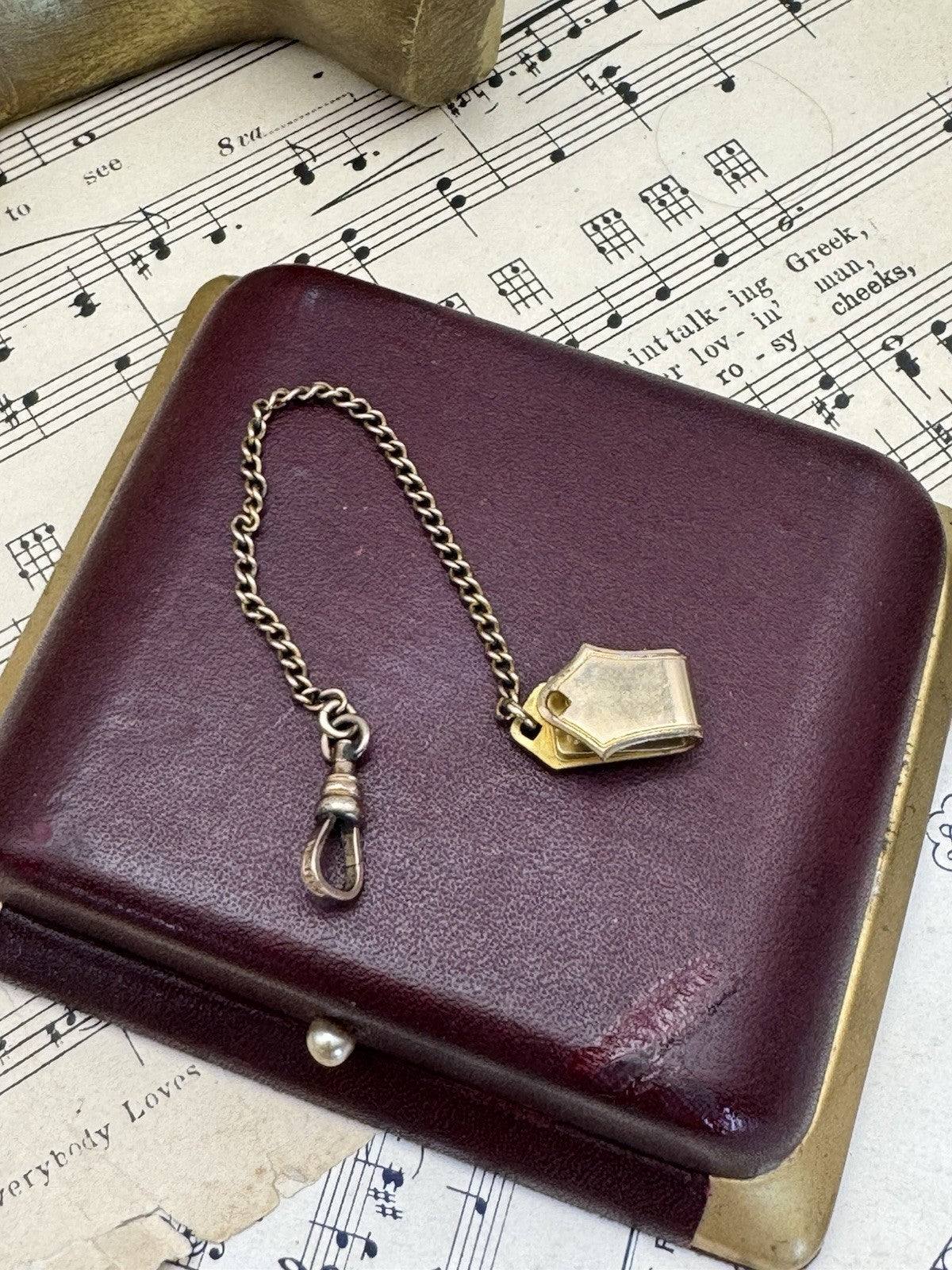 Antique Gold-Filled Pocket Watch Chain Clip Signed WEH Co. Ca. 5.5”