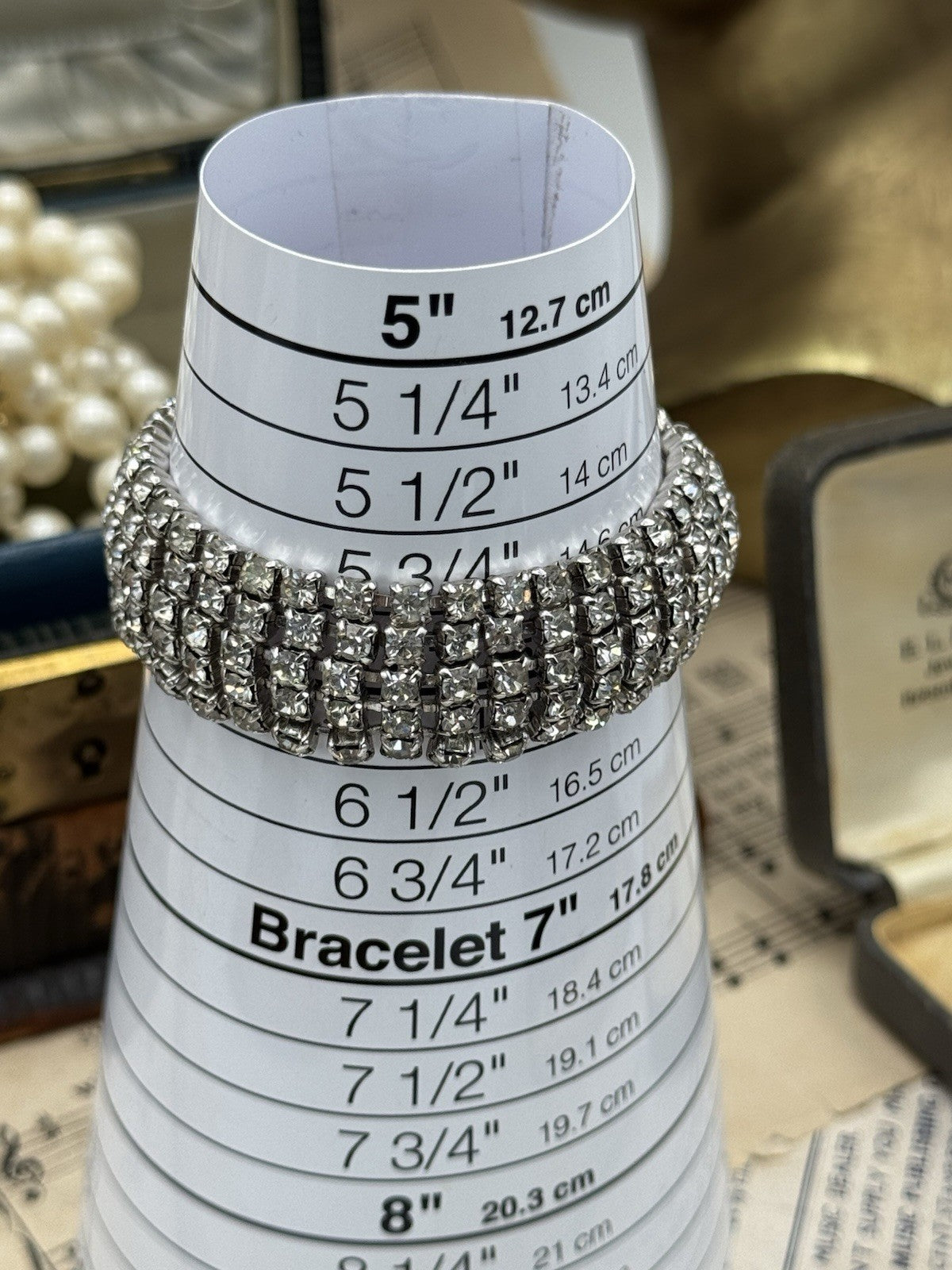 Vintage 5 Row Rhinestone Bracelet By GALE CLEAR Rhinestones Circa 6”l