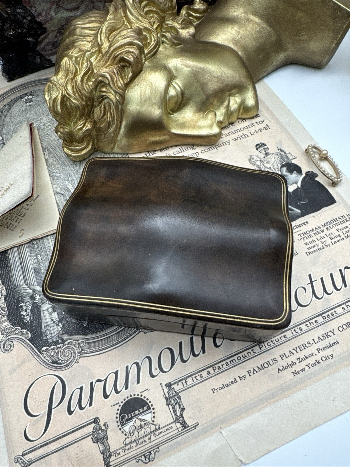 Vintage Italian Brown Gilt Tooled Leather Camelback Top CASE Ca. 4.25” X 3”