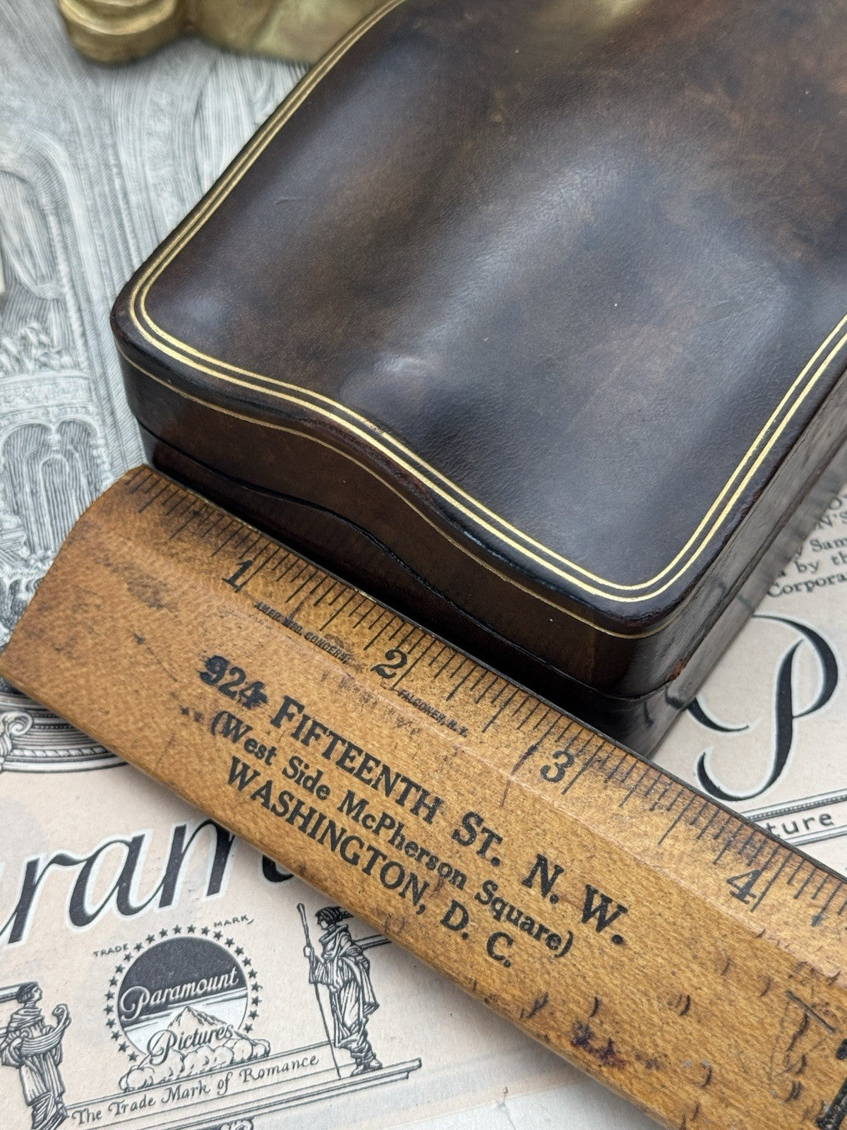 Vintage Italian Brown Gilt Tooled Leather Camelback Top CASE Ca. 4.25” X 3”