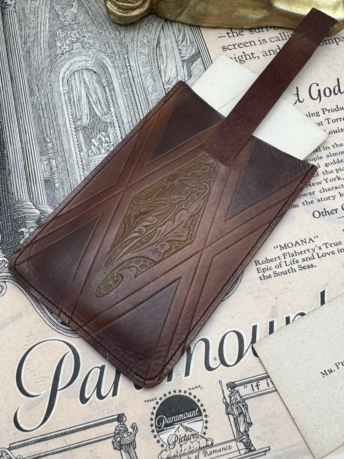 Vintage Tooled Leather CALLING CARD CASE - Business Card Holder Inscribed P.M.S
