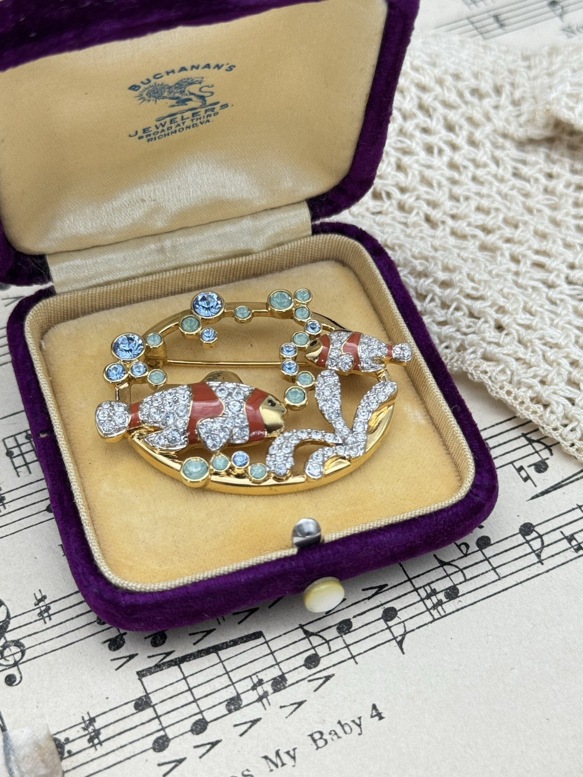 Swarovski Pave Crystal SCS Harmony 2005 Clown Fish Pin Brooch Orange Enamel