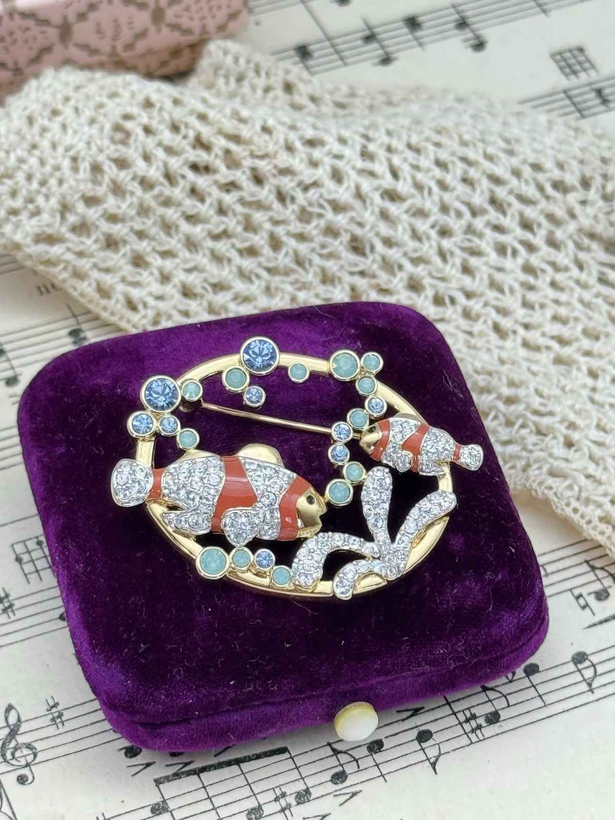 Swarovski Pave Crystal SCS Harmony 2005 Clown Fish Pin Brooch Orange Enamel