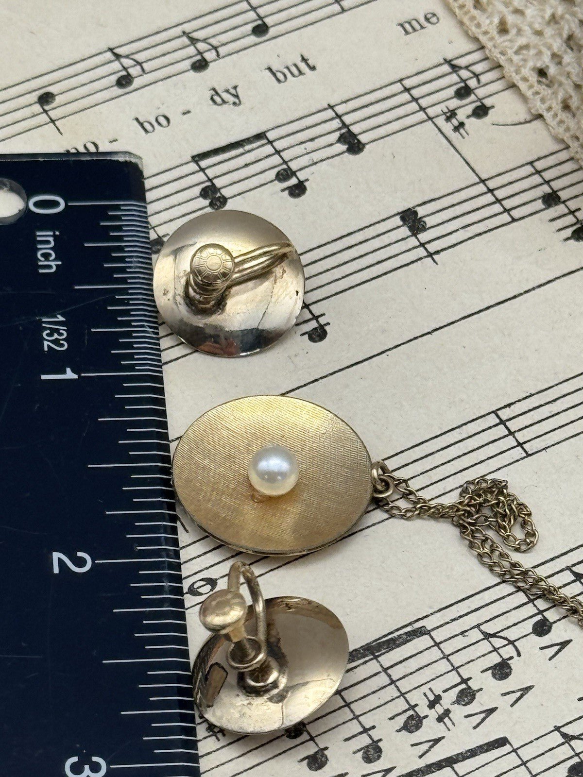 Vintage 14k Gold Filled & Pearl Jewelry Set Screw-back Earrings & Necklace 15”